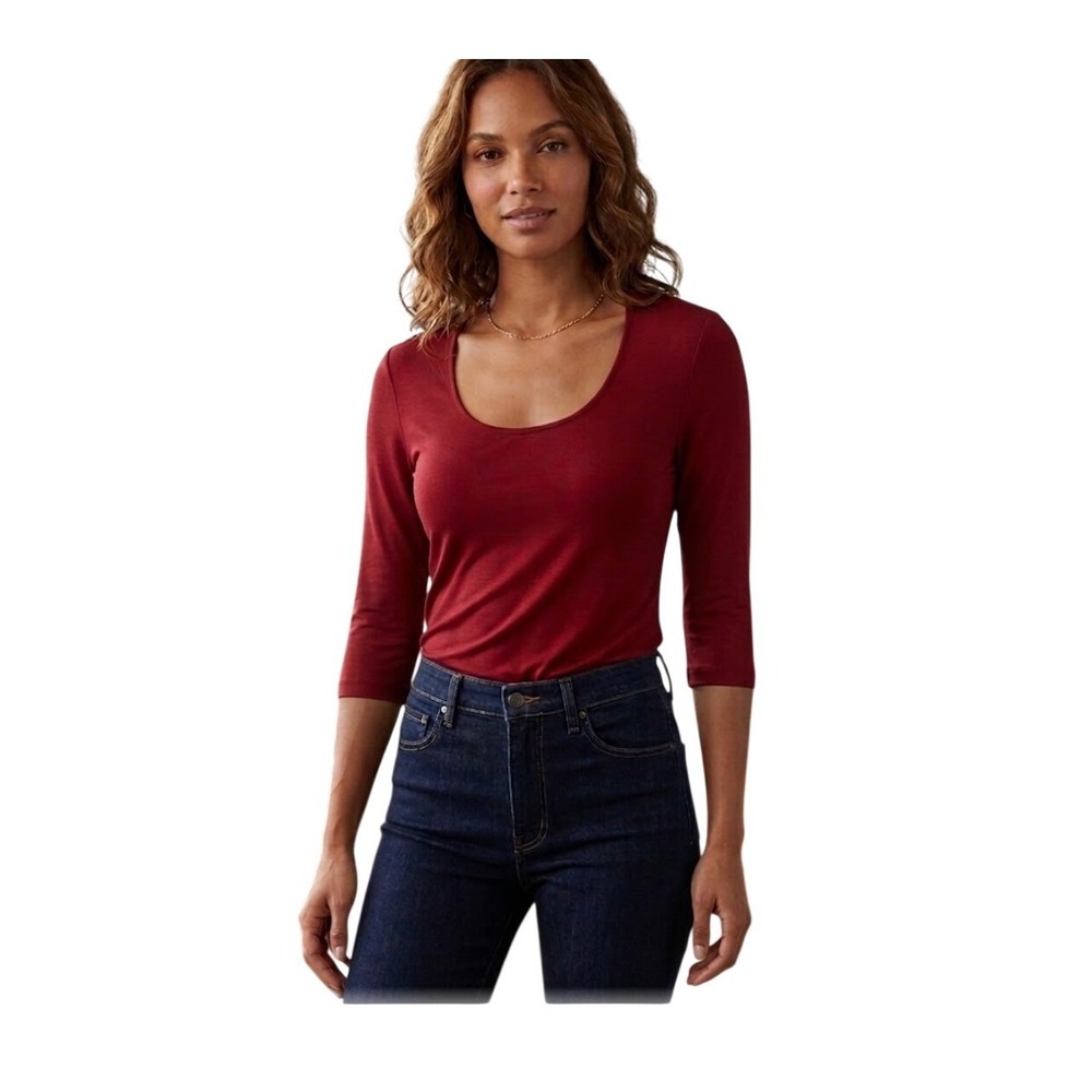 Grace Scoop Neck Burgundy Jersey Knit‎ Top 3/4 Sleeves XS